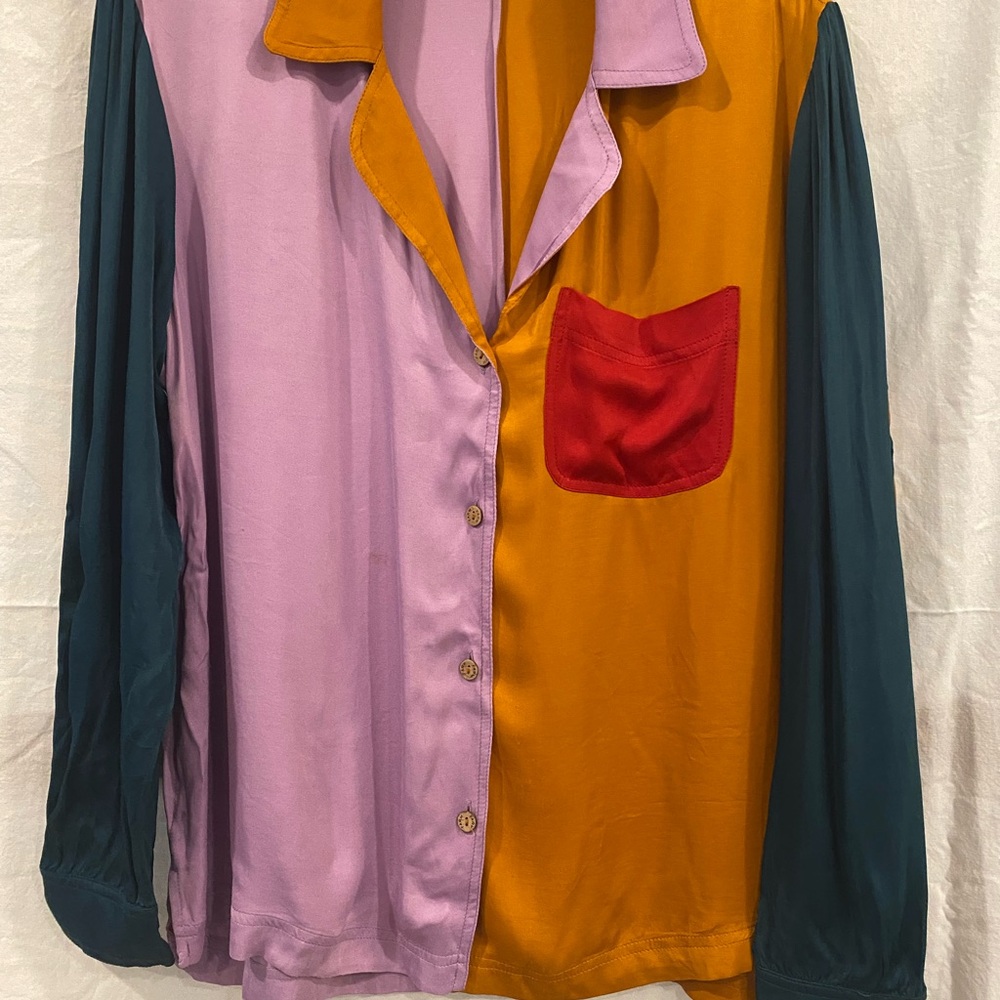 Anthropologie Purple and Orange Colorblock Shirt